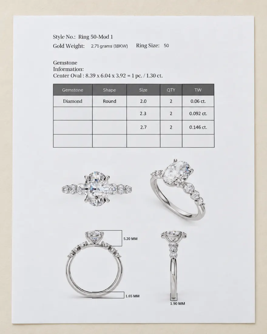 CAD drawing and technical specification for a Maison Facelis ring
