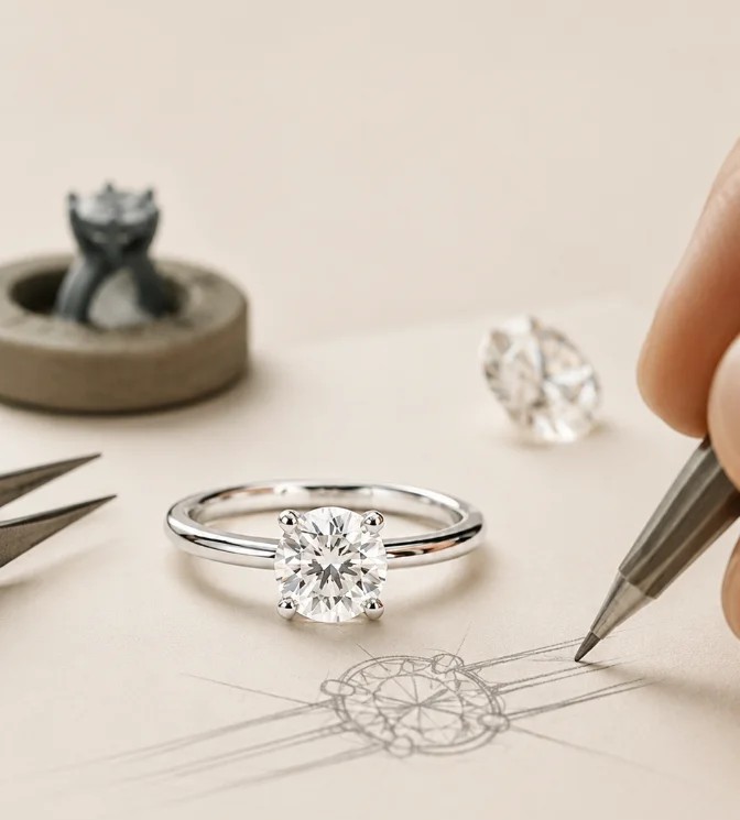 Maison Facelis artisan hand-finishing a bespoke diamond jewellery piece in the Bangkok atelier