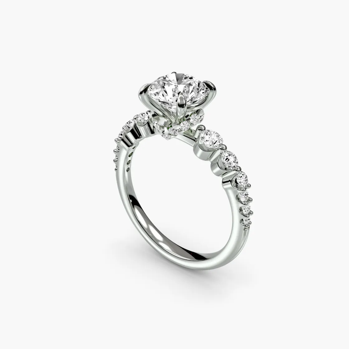 Lab diamond engagement ring in white gold with a round brilliant IGI-certified lab-grown diamond and diamond-set band, available in the Maison Facelis Design Studio